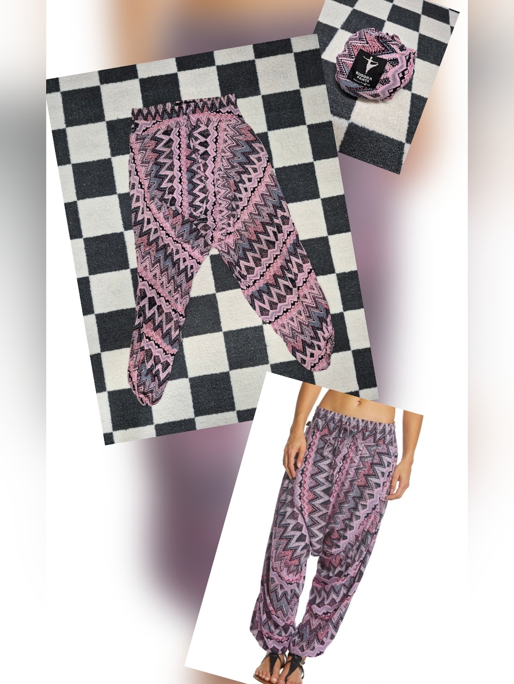 Pink & Black Zigzag Harem Pants Size Small